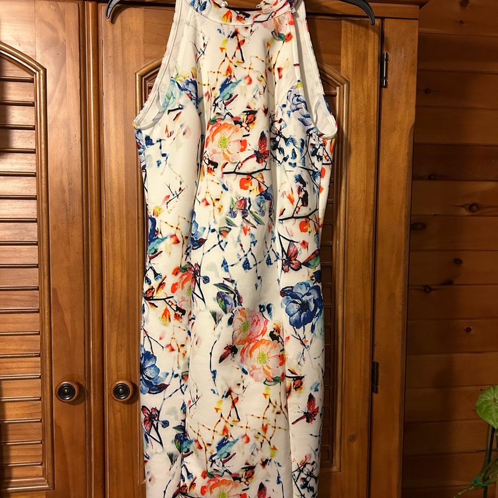 VENUS Floral Midi Dress - White with Multicolor Accents